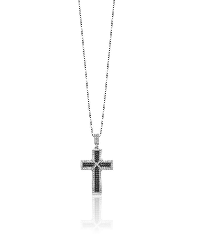 925 Sterling Silver Black White Cubic Zirconia CZ Holy Cross Chain Necklace