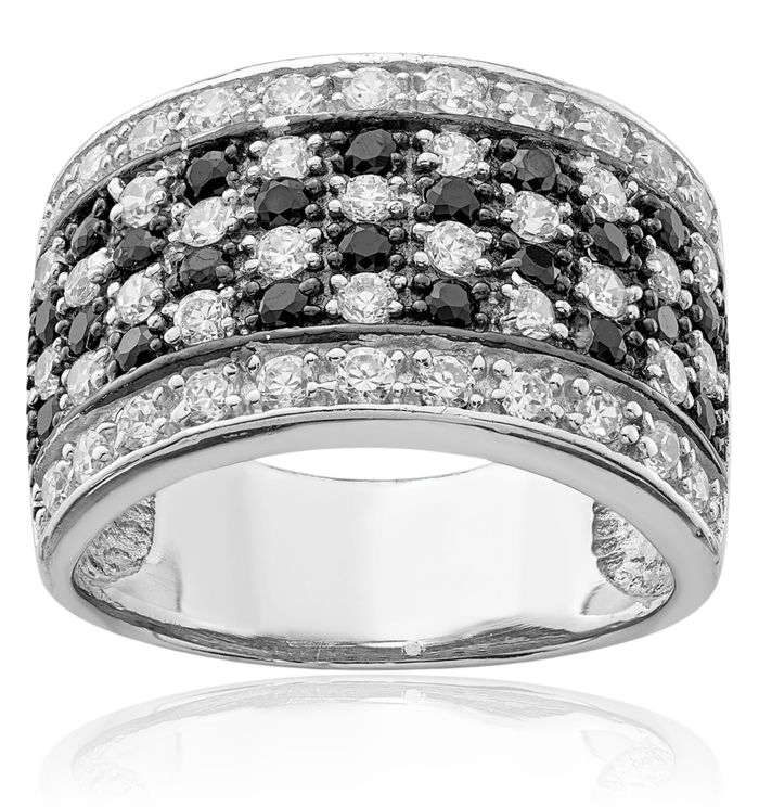 925 Sterling Silver Black White Cubic Zirconia CZ Ring