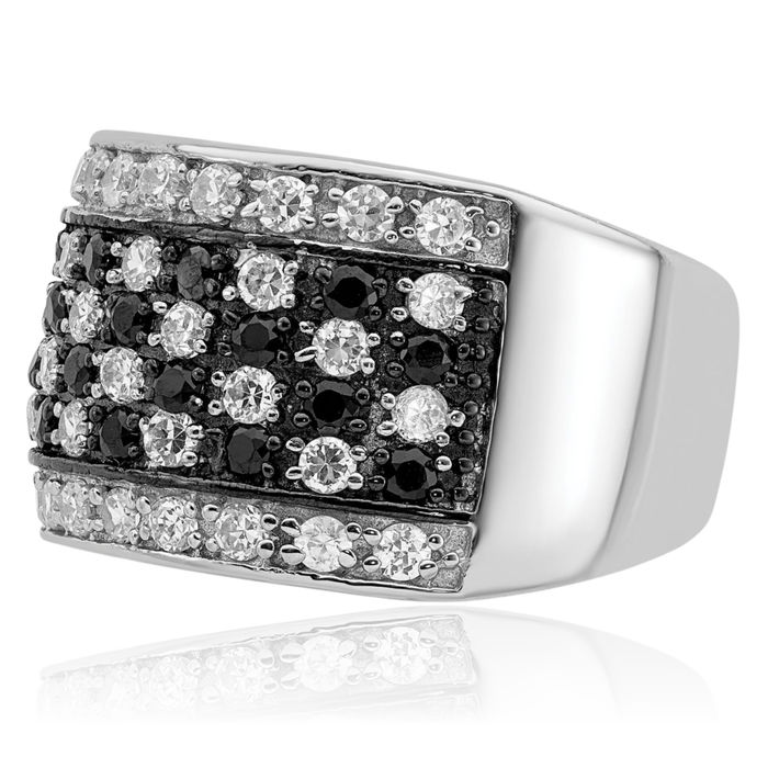 925 Sterling Silver Black White Cubic Zirconia CZ Ring