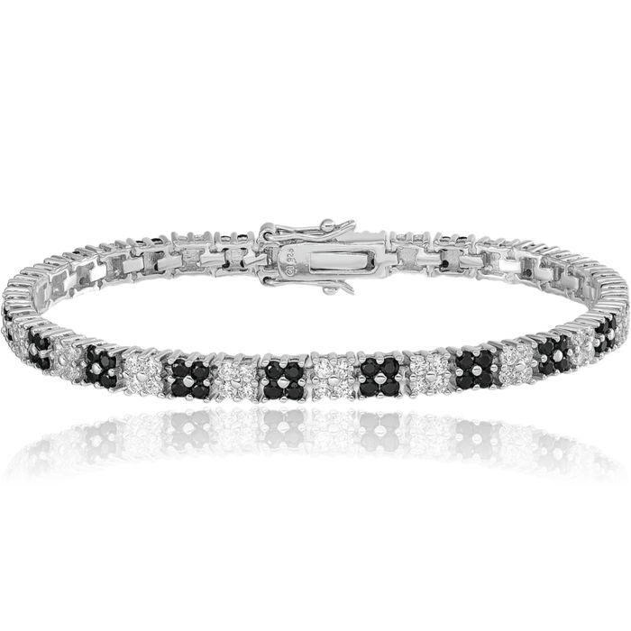 925 Sterling Silver Black White Cubic Zirconia CZ Tennis Bracelet