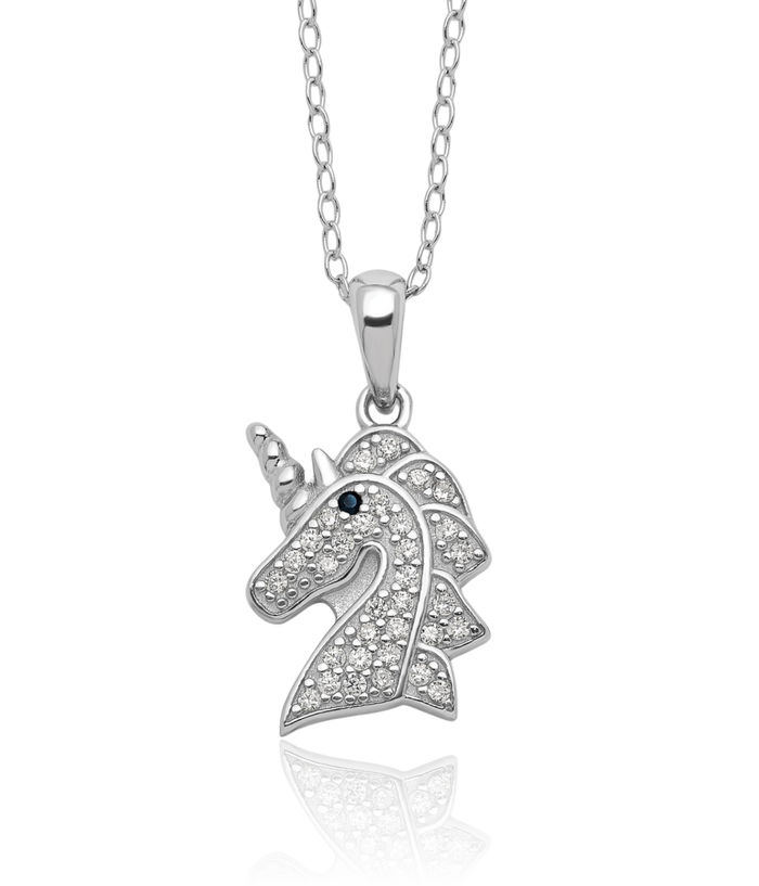 925 Sterling Silver Black White Cubic Zirconia CZ Unicorn Magical Horse Head Necklace Chain Animal Lover Pendant Equestrian Charm