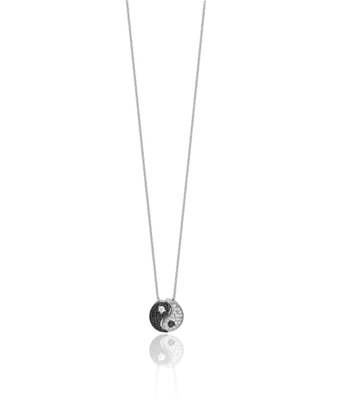925 Sterling Silver Black White Cubic Zirconia CZ Yin Yang Necklace Chain