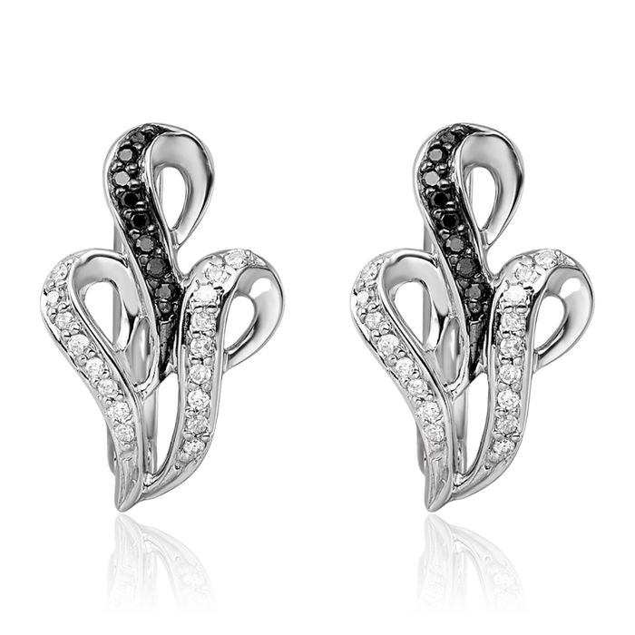 925 Sterling Silver Black White Diamond Back Drop Dangle Stud Earrings