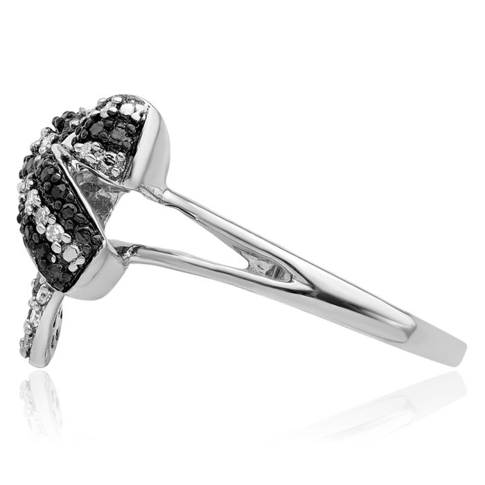 925 Sterling Silver Black White Diamond Bow Ring