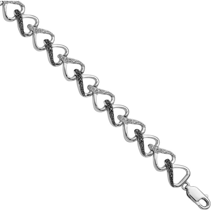 925 Sterling Silver Black White Diamond Chain Tennis Charm Bracelet