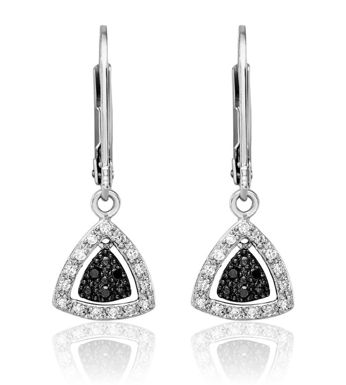 925 Sterling Silver Black White Diamond Drop Dangle Earrings