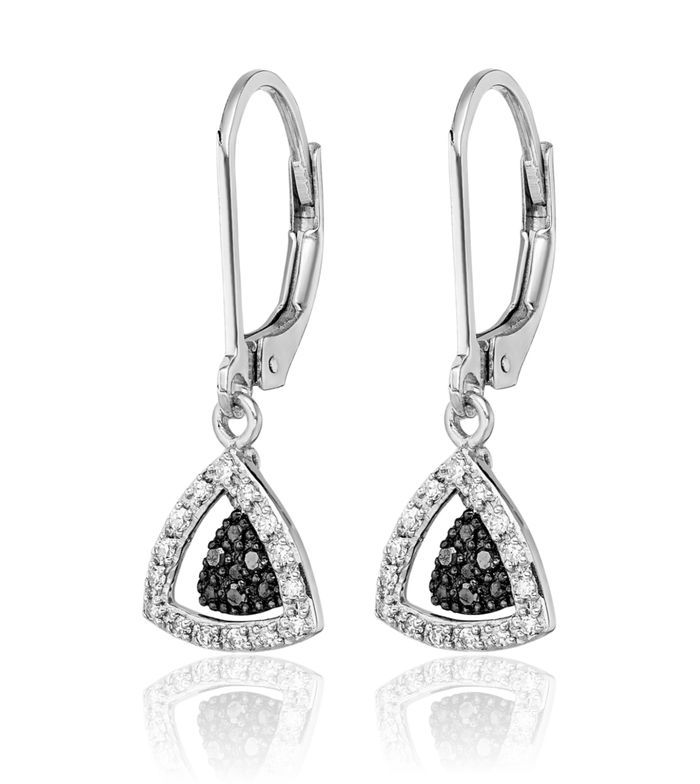 925 Sterling Silver Black White Diamond Drop Dangle Earrings