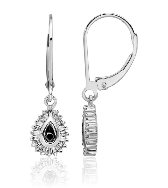 925 Sterling Silver Black White Diamond Drop Dangle Earrings