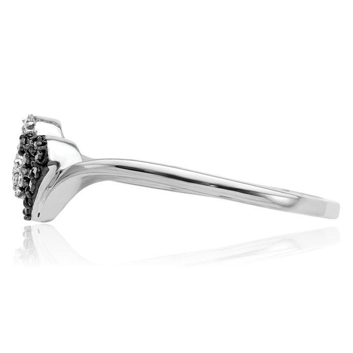 925 Sterling Silver Black White Diamond Double Heart Ring Love Band