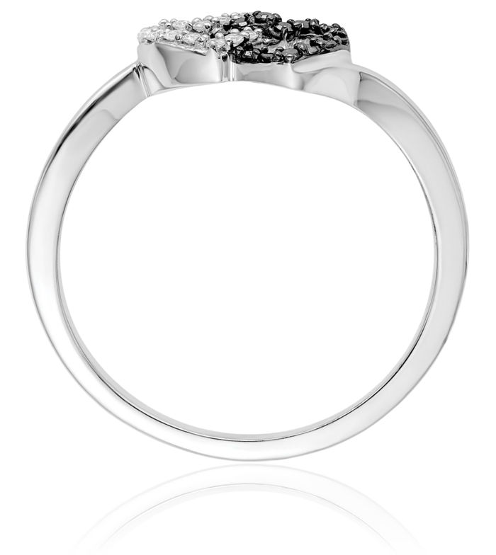 925 Sterling Silver Black White Diamond Double Heart Ring Love Band