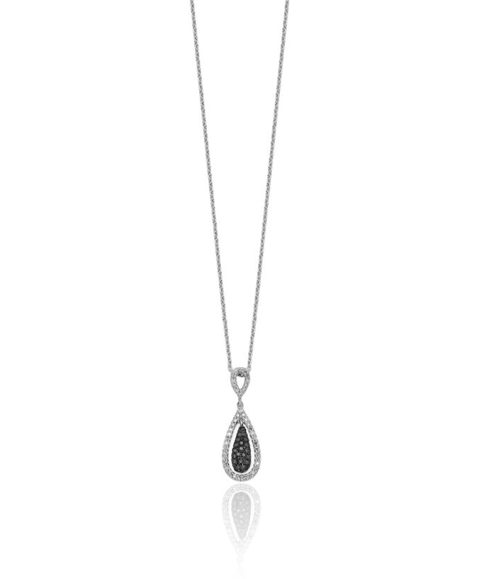 925 Sterling Silver Black White Diamond Double Teardrop Necklace Chain