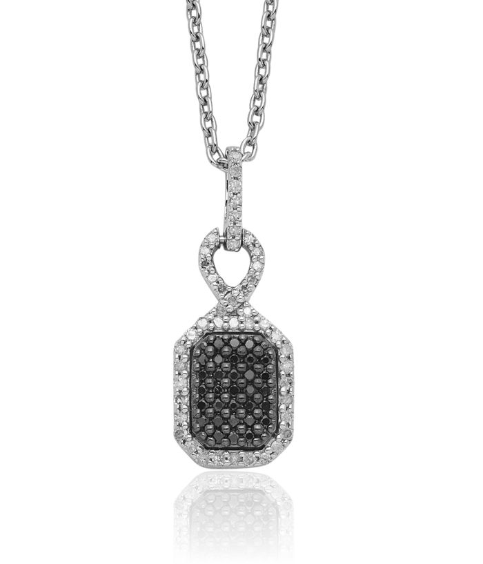 925 Sterling Silver Black White Diamond Geometric Pendant Necklace