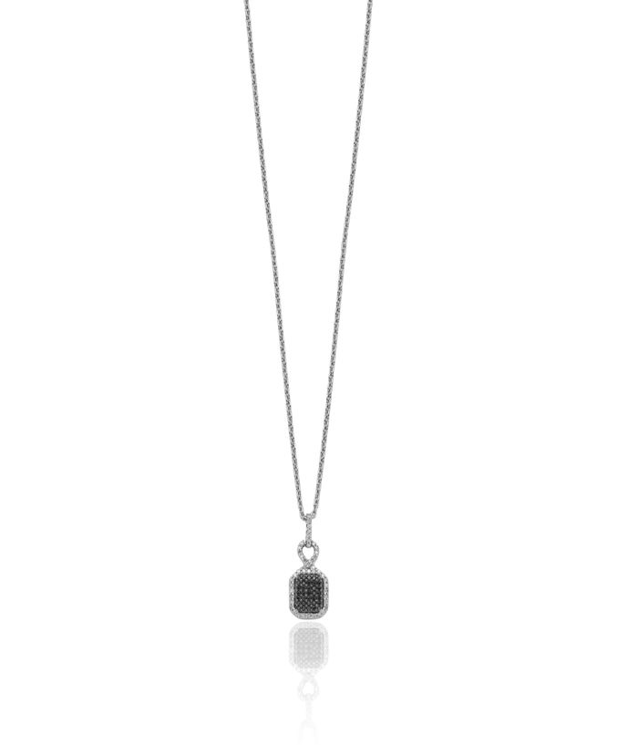 925 Sterling Silver Black White Diamond Geometric Pendant Necklace