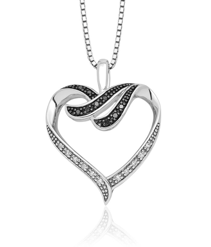 925 Sterling Silver Black White Diamond Heart Necklace Love Pendant Friendship Charm Chain