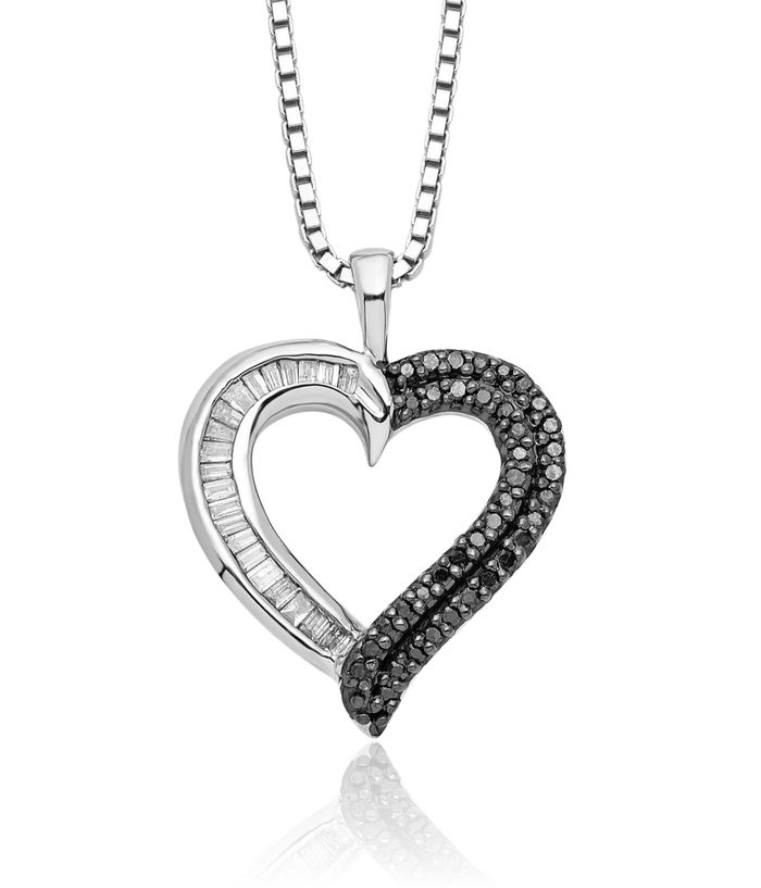 925 Sterling Silver Black White Diamond Heart Necklace Love Pendant Friendship Charm Chain