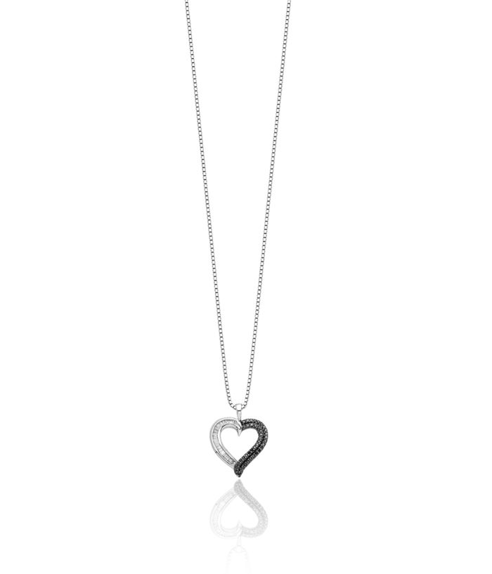 925 Sterling Silver Black White Diamond Heart Necklace Love Pendant Friendship Charm Chain