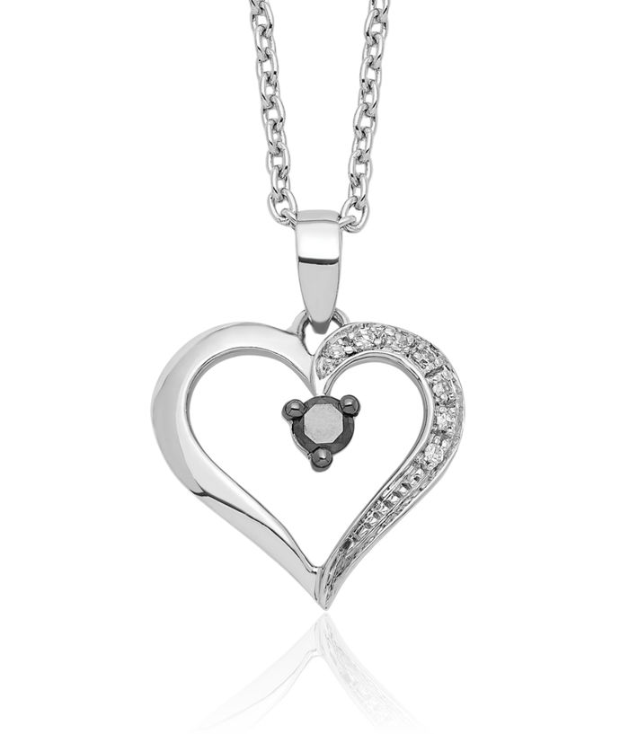 925 Sterling Silver Black White Diamond Heart Necklace Love Pendant Friendship Charm Chain