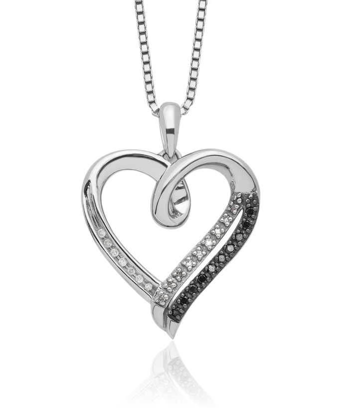 925 Sterling Silver Black White Diamond Heart Necklace Love Pendant Friendship Charm Chain