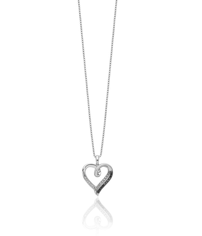 925 Sterling Silver Black White Diamond Heart Necklace Love Pendant Friendship Charm Chain