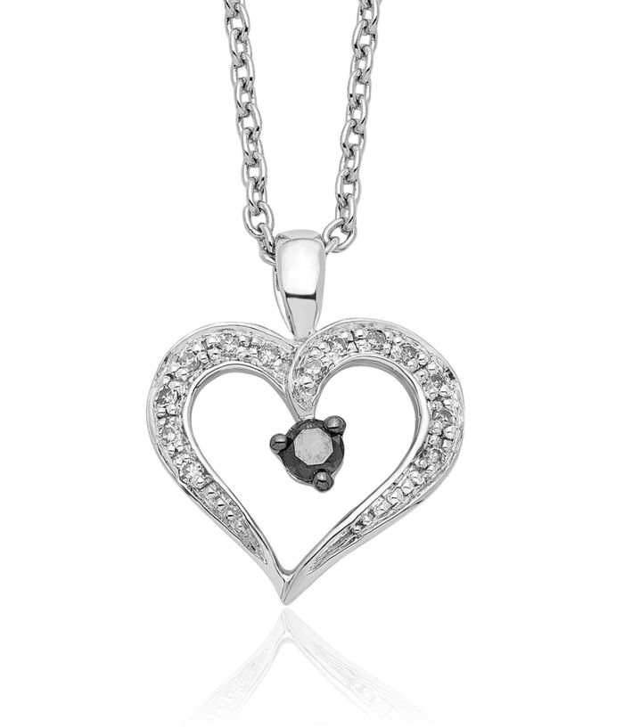 925 Sterling Silver Black White Diamond Heart Necklace Love Pendant Friendship Charm Chain