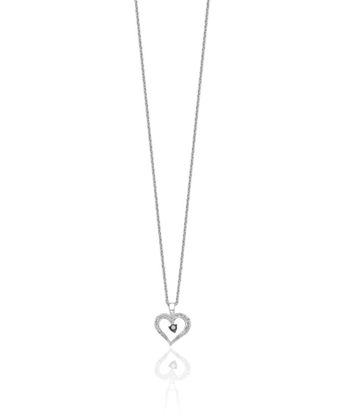 925 Sterling Silver Black White Diamond Heart Necklace Love Pendant Friendship Charm Chain