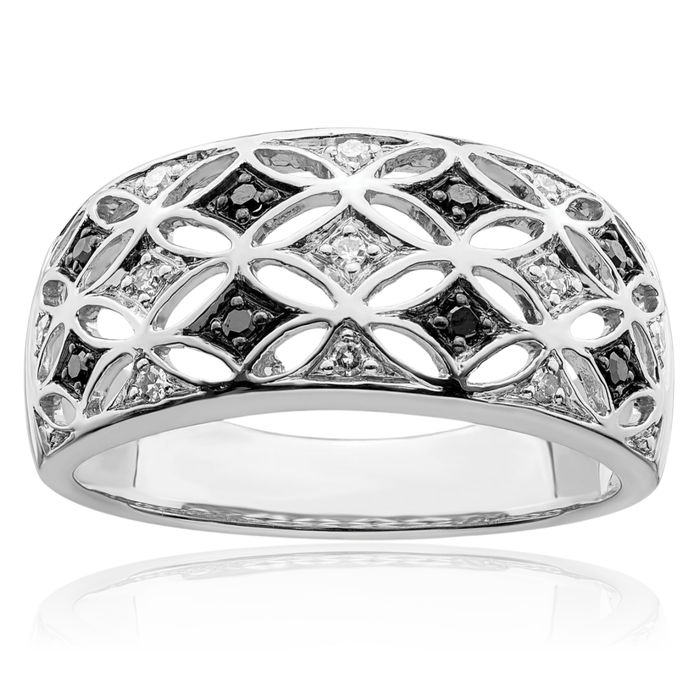 925 Sterling Silver Black White Diamond Ring