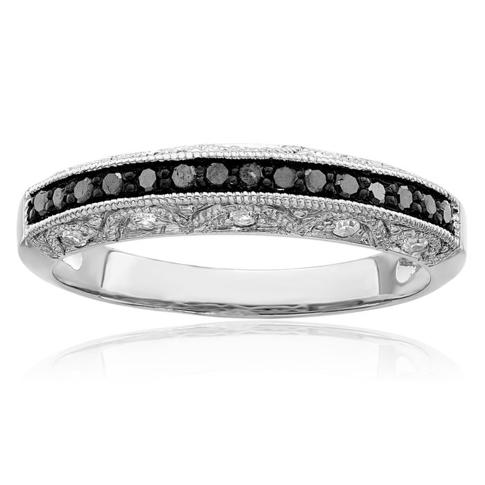 925 Sterling Silver Black White Diamond Ring