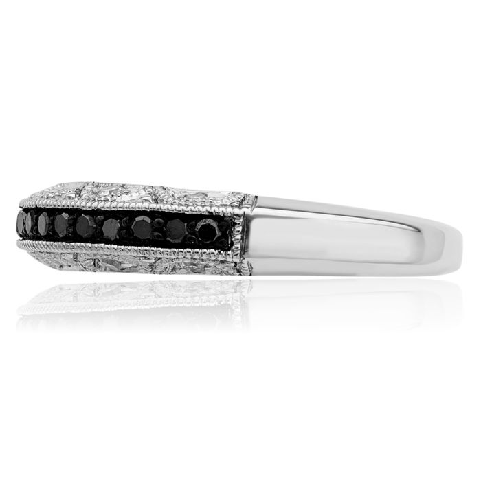 925 Sterling Silver Black White Diamond Ring