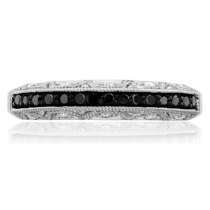 925 Sterling Silver Black White Diamond Ring