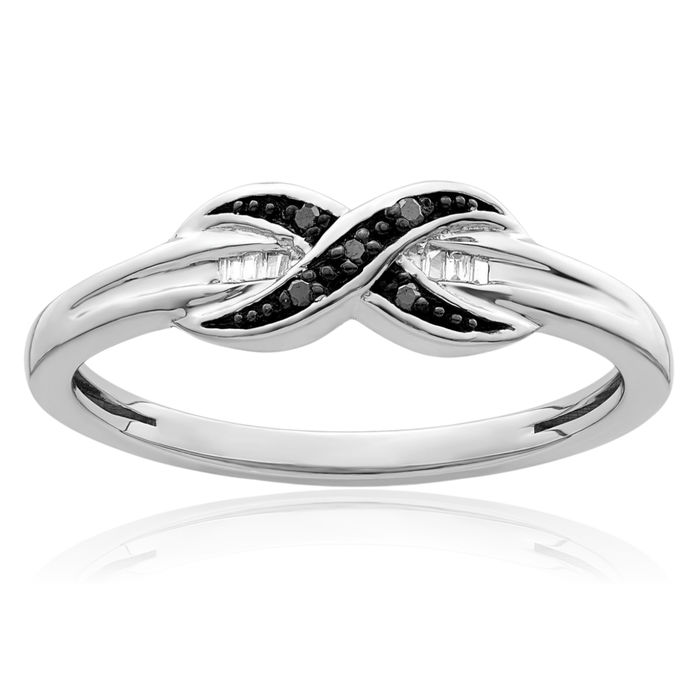 925 Sterling Silver Black White Diamond Ring