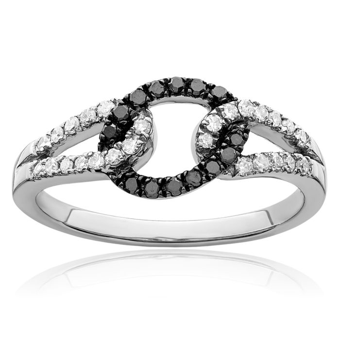 925 Sterling Silver Black White Diamond Ring