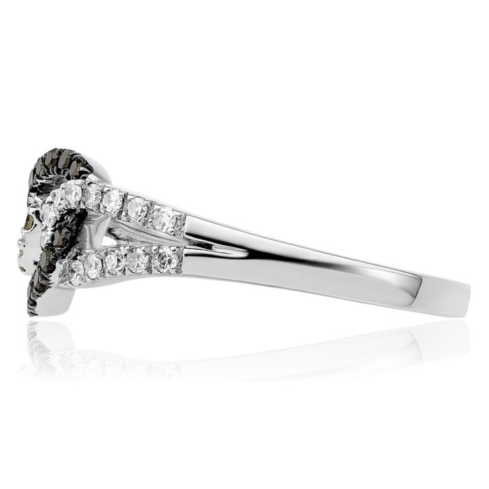 925 Sterling Silver Black White Diamond Ring
