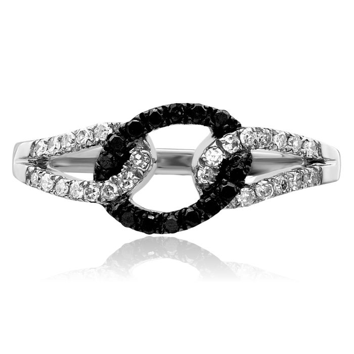 925 Sterling Silver Black White Diamond Ring