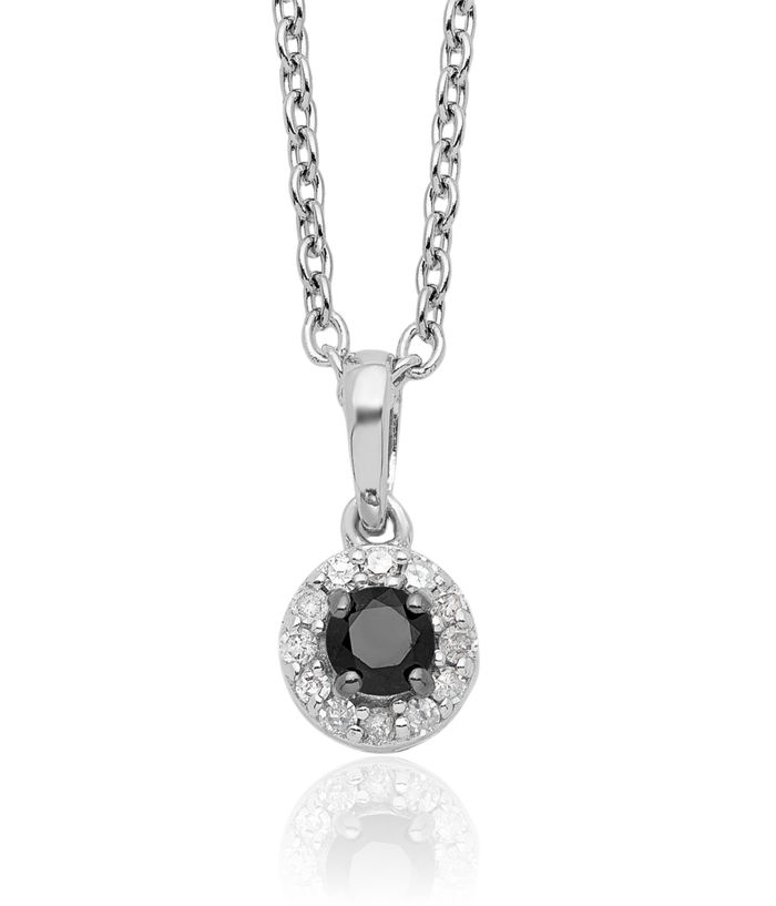 925 Sterling Silver Black White Diamond Circle Round Geometric Pendant Necklace