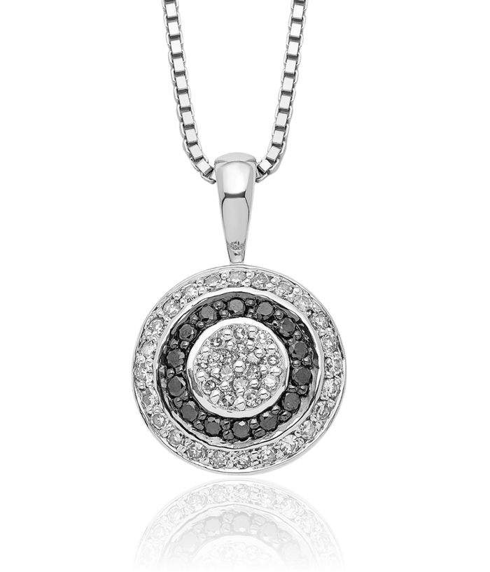 925 Sterling Silver Black White Diamond Circle Round Pendant Necklace