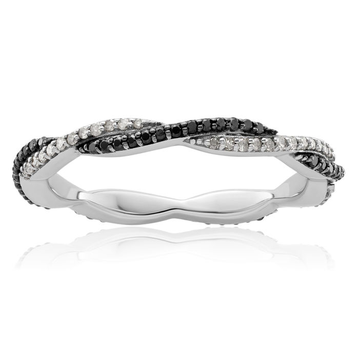 925 Sterling Silver Black White Diamond Stacking Wedding Band Ring