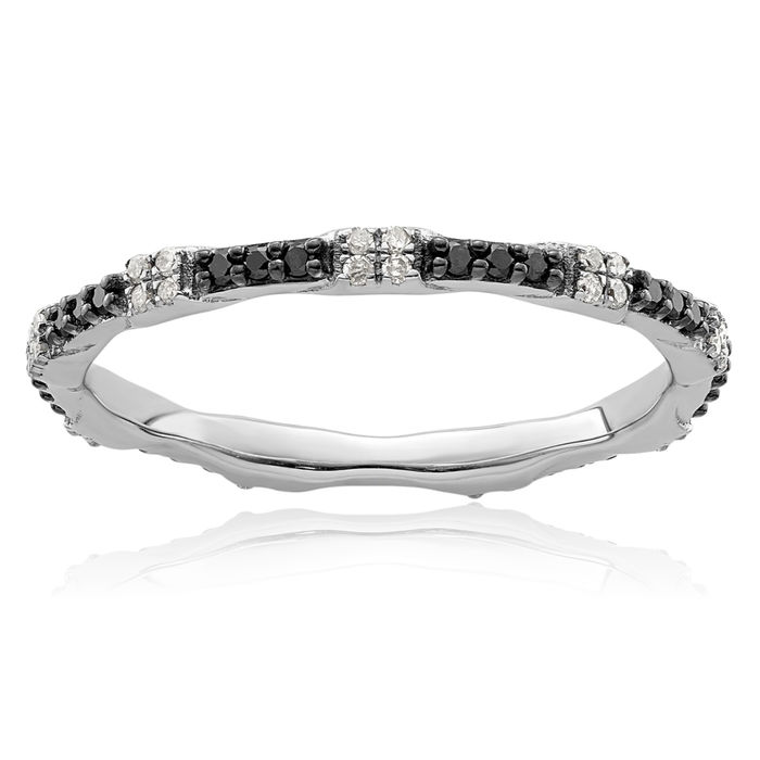 925 Sterling Silver Black White Diamond Stacking Wedding Band Ring