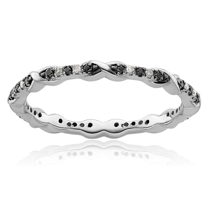 925 Sterling Silver Black White Diamond Stacking Wedding Band Ring