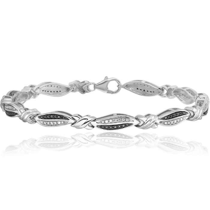 925 Sterling Silver Black White Diamond Tennis Bracelet