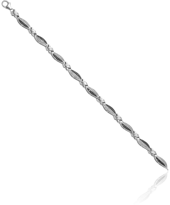 925 Sterling Silver Black White Diamond Tennis Bracelet