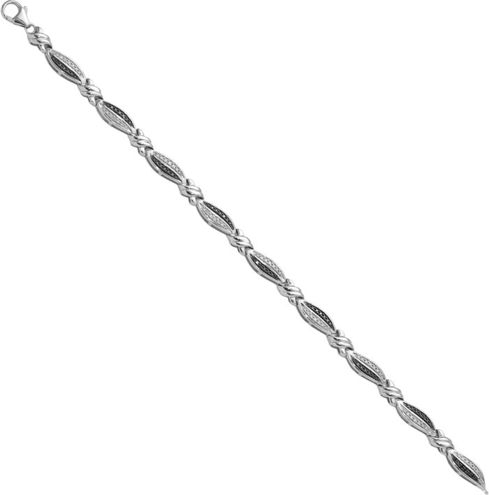 925 Sterling Silver Black White Diamond Tennis Bracelet