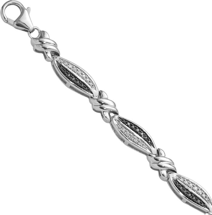 925 Sterling Silver Black White Diamond Tennis Bracelet