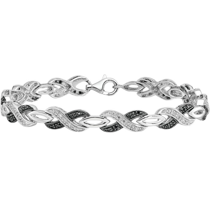 925 Sterling Silver Black White Diamond Tennis Bracelet