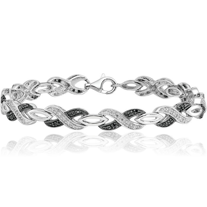 925 Sterling Silver Black White Diamond Tennis Bracelet