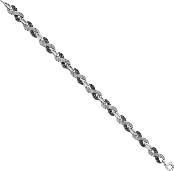 925 Sterling Silver Black White Diamond Tennis Bracelet