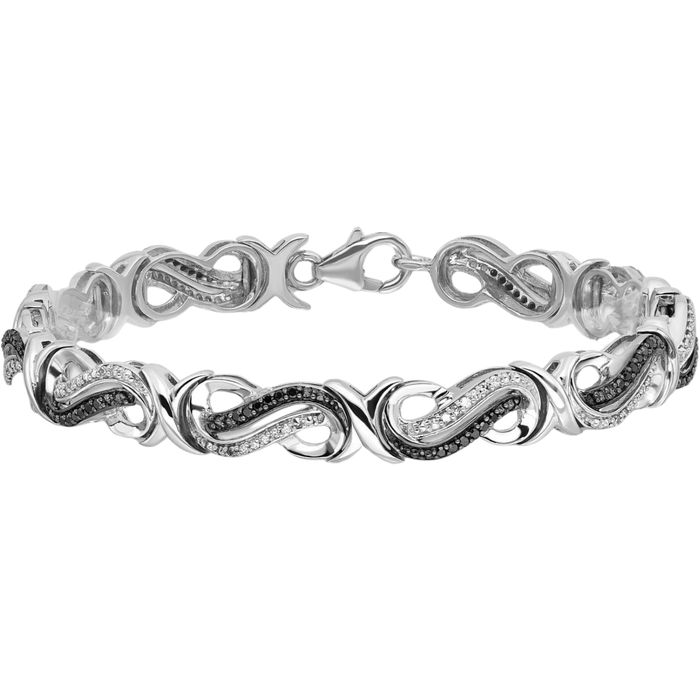 925 Sterling Silver Black White Diamond Tennis Bracelet