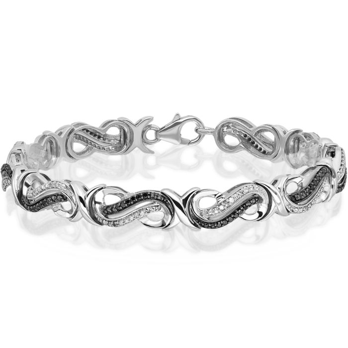 925 Sterling Silver 0.48 carat Natural Diamond Link Chain Black