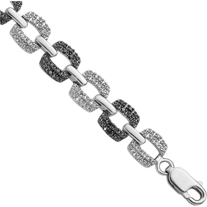 925 Sterling Silver Black White Diamond Tennis Bracelet