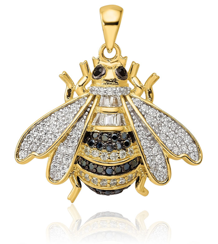 925 Sterling Silver Black White Gold Cubic Zirconia CZ Queen Bumble Bee Necklace Honeybee Pendant Beekeeper Charm