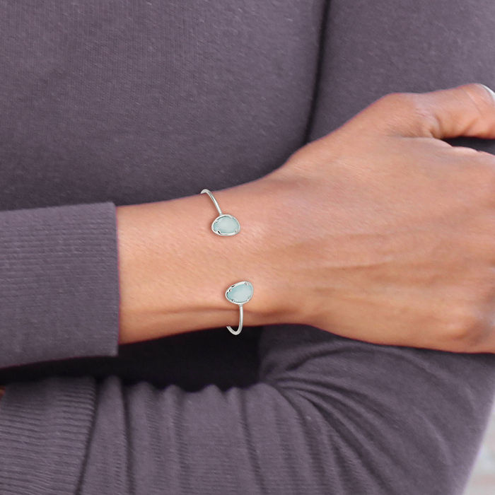 925 Sterling Silver Blue Chalcedony Bangle Bracelet